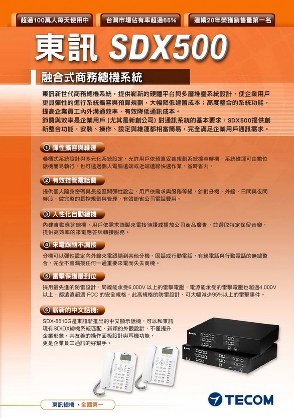 總機電話系統-東訊TECOM SDX500